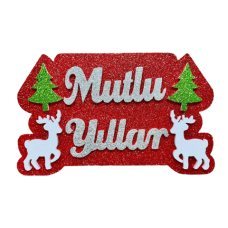 Mutlu Yıllar Yazılı Geyikli Strafor Süs Kırmızı
